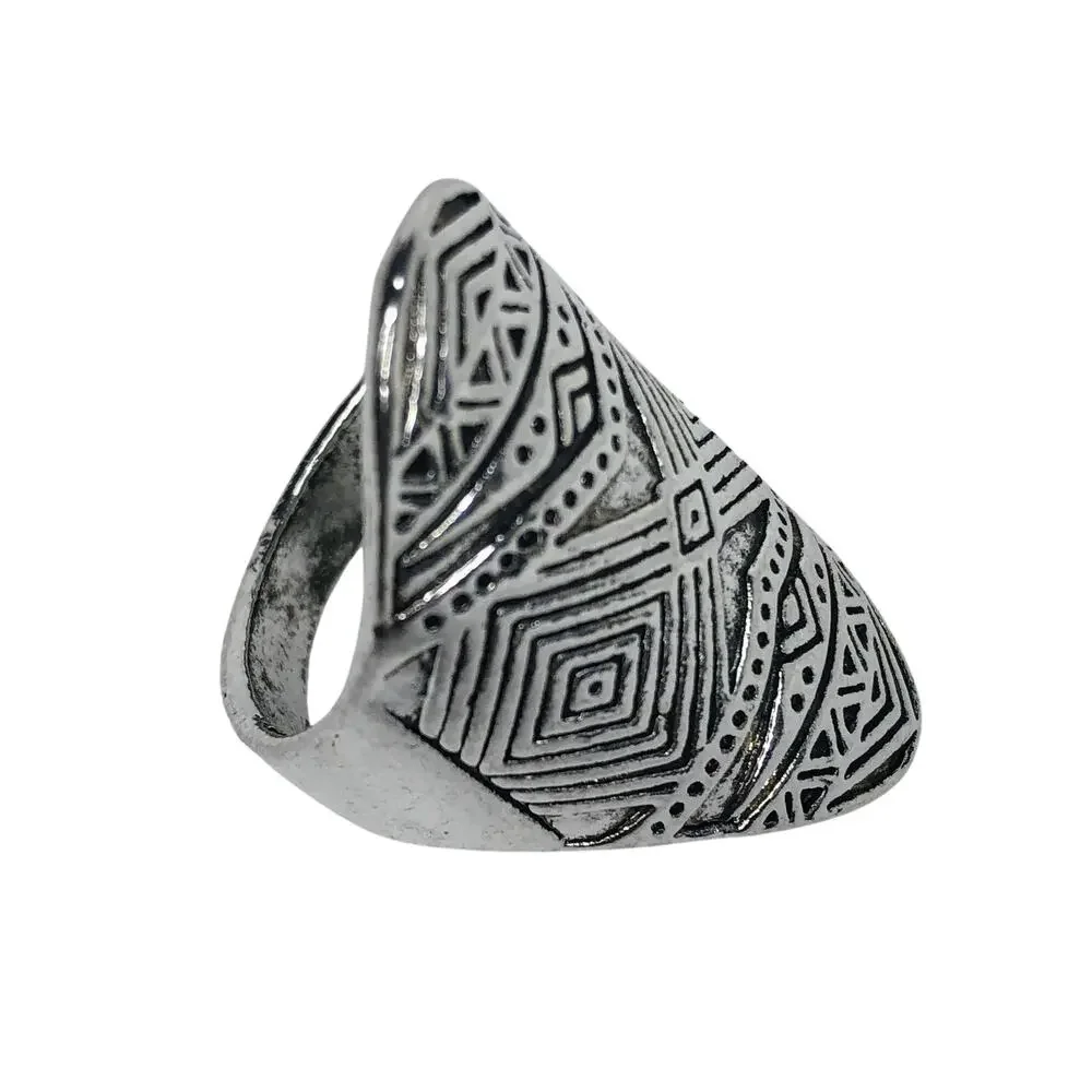 Long Boho Silver Ring - Size 9.5